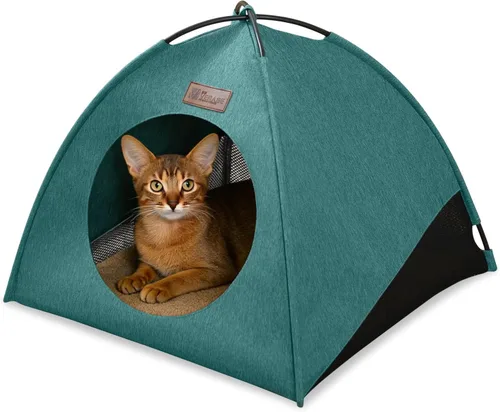 Vista 13 de Tienda de campaña piramidal desplegable para gatos y gatos pequeños de hasta 6.6 libras, resistente al agua, transpirable, plegable, con cojín