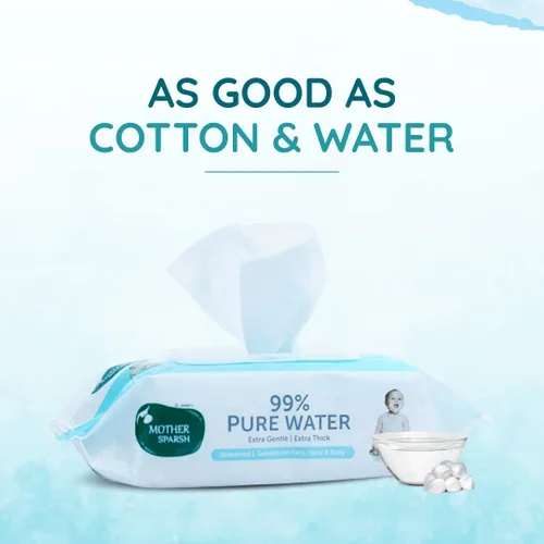 Vista 5 de Mother Sparsh Toallitas para bebé 99% de agua pura (sin perfume) I Natural Plant Made Cloth - Super grueso I 72 piezas/paquete - Paquete de 2
