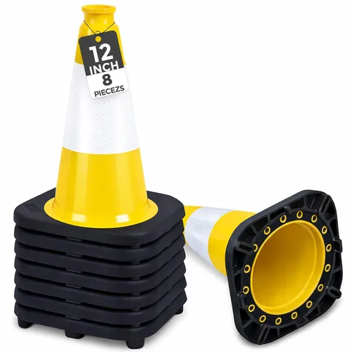 Vista 16 de BESEA Paquete de 4 conos de tráfico azules de 12 pulgadas con collar reflectante de 4 pulgadas, conos de seguridad de PVC resistentes con base