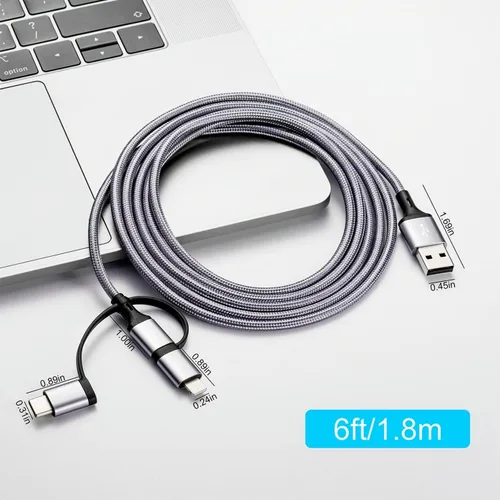 Vista 6 de Cable de carga múltiple [paquete de 2 unidades de 6 pies] 3 en 1, cable de carga USB trenzado de nailon para múltiples dispositivos