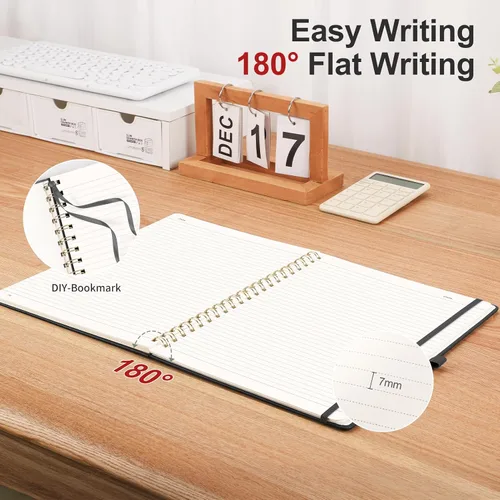 Vista 3 de AHGXG Cuaderno de espiral rayado de 8.5 x 11 pulgadas, cuadernos grandes A4 para mujeres y hombres, cuaderno de cuero de tapa dura con rayas