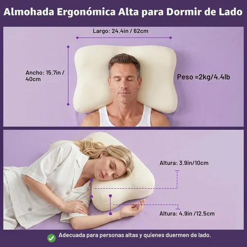 Vista 2 de ZZ-WELL Almohadas para Dormir de Lado para Adultos - Almohada Cervical Patentada para el Cuello para Dormir - Almohada de Espuma Viscoelástica Beige