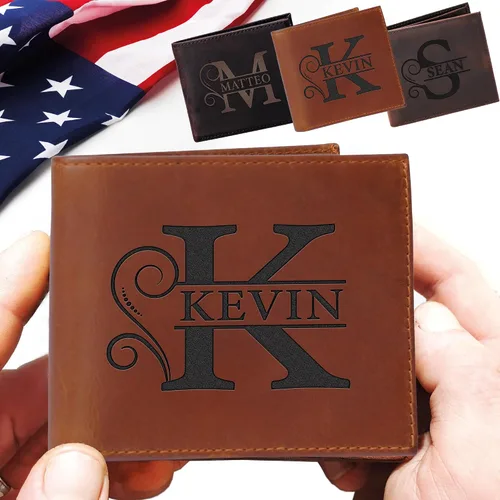 Vista 5 de Personalized Valentines Day Gifts for Husband, Custom Engraved Monogram Wallet, Leather Wallet for Boyfriend Fathers Days, Anniversary, Wedding