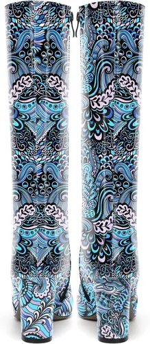 Vista 179 de AMBELIGHT Botas altas hasta la rodilla con cremallera y puntera puntiaguda para mujer, de patente sólida, tacón alto, 3.3 pulgadas