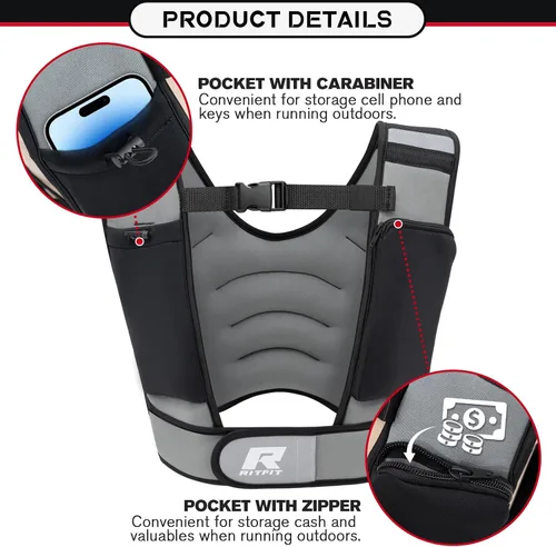 Vista 2 de RitFit Weighted Vest, 4lb/8lb/10lb/12lb/15lb/20lb Weight Vest with Reflective Stripes, Weight Vest Adjustable for Women and Men Workout, Strength