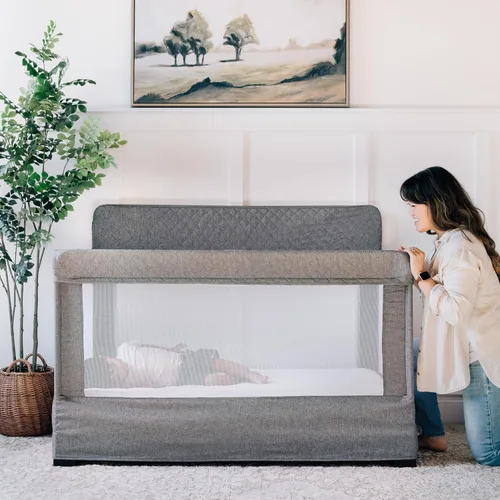 Vista 5 de Cuna de tamaño completo Baby Delight Lunaire Cuna transpirable de malla para bebé Cama de bebé con ensamblaje sin herramientas Tweed