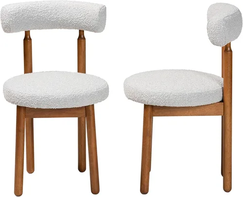 Vista 5 de Baxton Studio Edric Modern Japandi - Juego de sillas de comedor de 2 piezas con tela de boucle gris claro y acabado marrón nogal