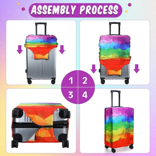 Vista 5 de Sweetude Funda de equipaje de viaje, lavable, protector de maleta con diseño de rombos geométricos, para equipaje de 18 a 28 pulgadas, 3 tamaños