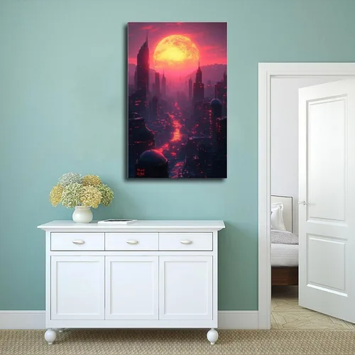 Vista 4 de Retro Futuristic City Poster – Neon Skyline Wall Art for Sci-Fi And Synthwave Decor Poster Print for Teen Boys Room Wall Art Canvas Painting Print