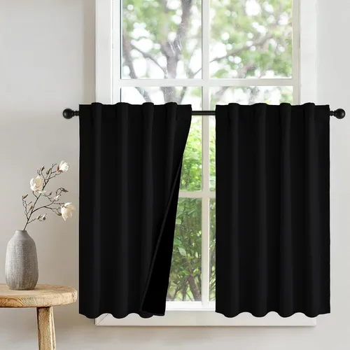 Vista 40 de PONY DANCE Cortinas opacas 100% cortas de 24 pulgadas de largo, medias cortinas con aislamiento térmico para ventanas pequeñas con parte trasera