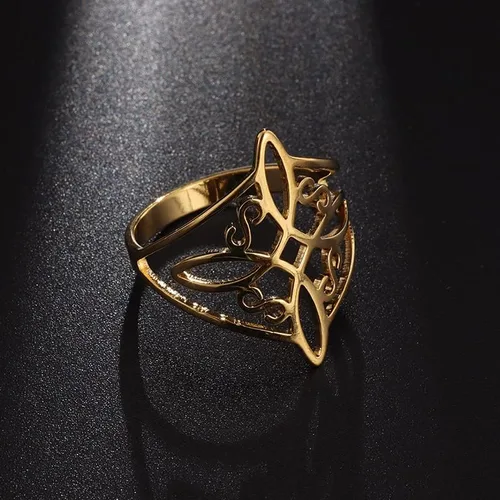 Vista 3 de Anillo de nudo de bruja para mujer, de acero inoxidable, estilo geométrico, brujería, amuleto celta, anillo de nudo celta, elegante y elegante