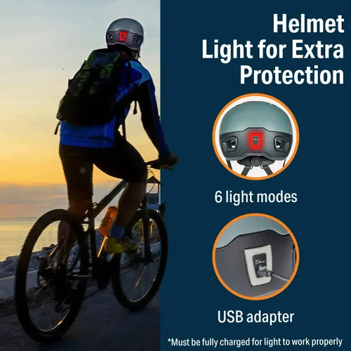 Vista 3 de Bikeroo Adult Multi Sport Bike Helmet with Rear Safety Light, Adjustable Head Protection All Purpose Cycling Safety Gear for Men & Women
