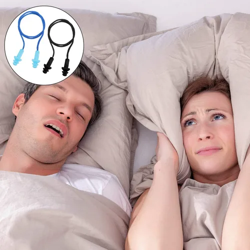 Vista 3 de Bememo 20 pares de tapones para los oídos con cable reutilizables de silicona con rango de disparo de cuerdas, reducción de ruido para natación