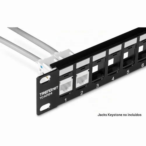 Vista 5 de TRENDnet Paneles de Parche Keystone 1U en blanco de 24 puertos, TC-KP24/2, Carcasa de Montaje en Rack Metálica de 1U 19", recomendada con conectores