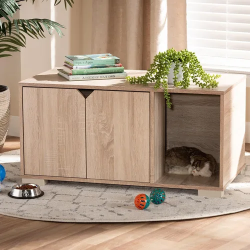 Vista 7 de Baxton Studio Jasper 157-9543-HiT - Funda para caja de arena para gatos, roble