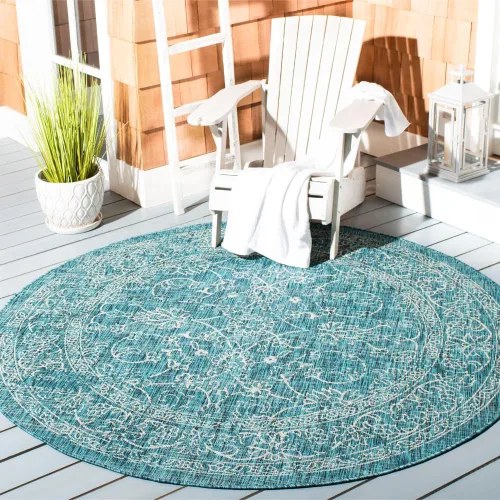 Vista 12 de SAFAVIEH Alfombra lavable al aire libre, colección Courtyard - 2'3" x 5', azul aguamarina y gris, no desprende pelusa y fácil limpieza, ideal