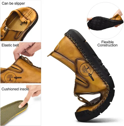 Vista 3 de Shaire Zapatos casuales de cuero sin cordones para hombre, zapatos cómodos y transpirables para caminar para hombres