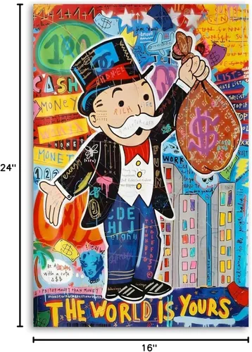 Vista 8 de Monopolys Graffiti Money The World Is Yours - Póster de arte en lienzo y arte de pared, póster moderno para decoración de dormitorio familiar, 16 x