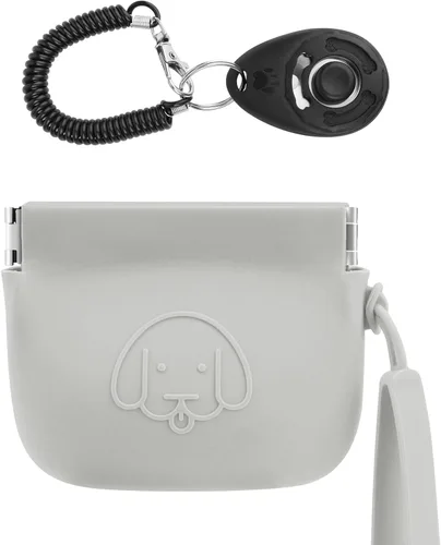Vista 12 de WALLFID Bolsa de silicona para golosinas de perro, cierre automático, con clicker de entrenamiento para mascotas, bolsa para caminar para perros