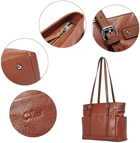 Vista 6 de Bolsas para ordenador portátil para mujer de cuero genuino maletín grande bolso de hombro para señoras bolsos de trabajo 156 pulgadas cartera