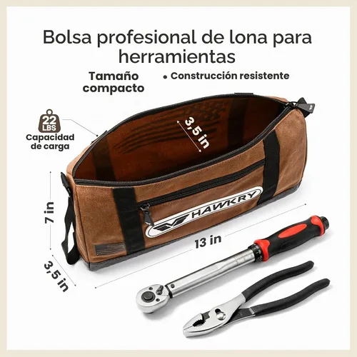 Vista 2 de HAWKRY Bolsa de herramientas de lona resistente - Bolsa de lona impermeable con cremallera, bolsa de herramientas de jardín, bolsas de construcción
