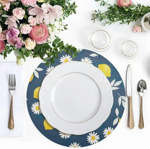 Vista 5 de Yellow Lemons Round Place Mats, Non Slip Round Washable Placemats for Kitchen Table one sizex1