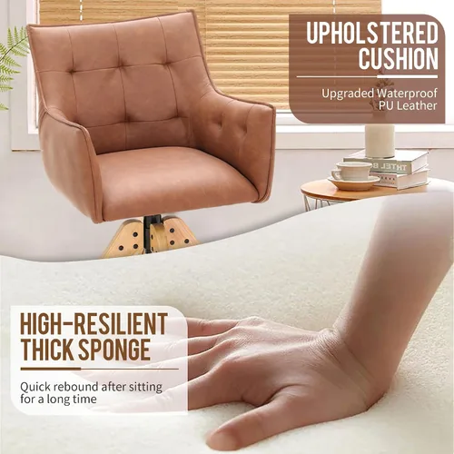 Vista 4 de PHI VILLA Juego de 2 sillas giratorias decorativas – Silla de escritorio moderna de mediados de siglo con patas de madera para silla de comedor