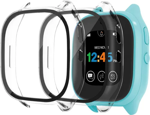 Vista 12 de Paquete de 2 fundas compatibles con Verizon Gizmo Watch 3, protector de pantalla de policarbonato duro de policarbonato integrado, protector