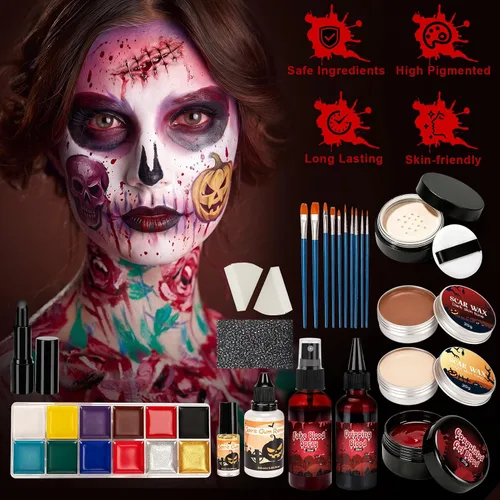 Vista 6 de Halloween SFX Kit de maquillaje 24pcs para adultos Zombie vampiro Cosplay