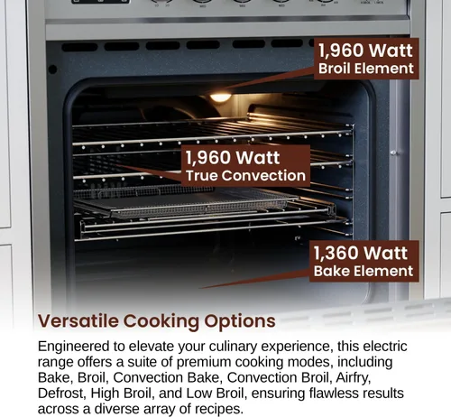 Vista 6 de Rangaire RRE241TS - Horno eléctrico de 24 pulgadas con temporizador, acero inoxidable, quemadores infrarrojos, convección verdadera, estantes