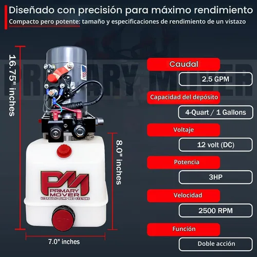 Vista 3 de Bomba hidráulica de doble efecto KTI de 12Vdc de 4 cuartos para remolque de descarga - Unidad de potencia hidráulica - Bomba de remolque de descarga