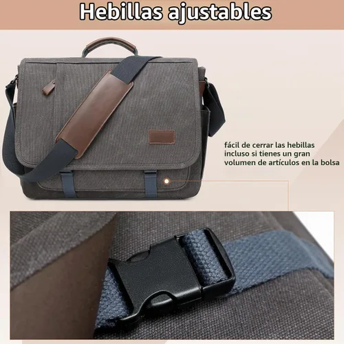 Vista 6 de Laptop Messenger Bag for Men, 17 inch Water-resistant Canvas Laptop Shoulder Business Briefcase Bag
