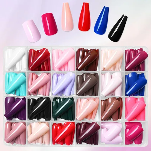 Vista 5 de LoveOurHome 576 uñas postizas largas a presión tipo ataúd, puntas de uñas postizas largas de cobertura completa, uñas acrílicas de ataúd, uñas