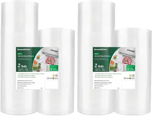 Vista 13 de Bonsenkitchen Bolsas Selladoras al Vacío, Rollos de 8" x 50' Paquete de 2 para Almacenamiento de Alimentos, Sin BPA, Resistente, Rollo de Alimentos