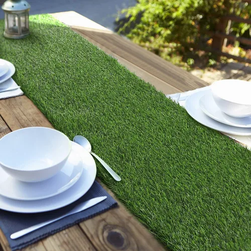 Vista 7 de Aneco Camino de mesa de césped artificial, rollo de alfombra de césped sintético de 12 x 36 pulgadas, decoración de mesa de césped para primavera