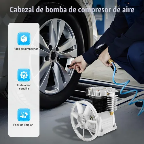 Vista 2 de Cabezal de bomba de compresor de aire, cabezal de compresor de aire de 3 HP con 2 cilindros, compresor de aire lubricado con aceite con polea
