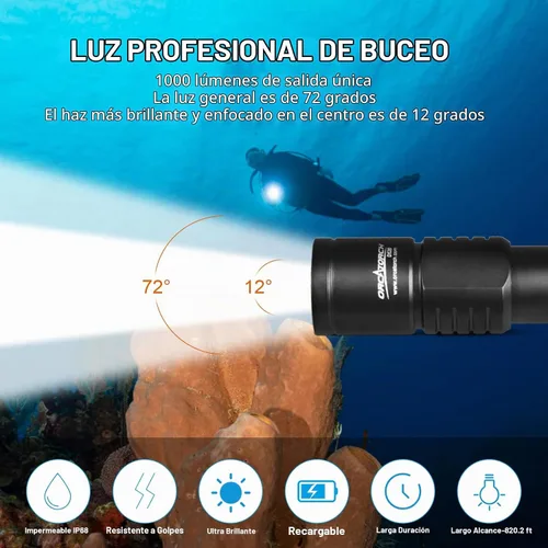 Vista 2 de orcatorch D520 linterna de buceo Luz 1000 lúmenes Submarino Luz 150M Equipo de buceo impermeable luces de seguridad para buceo, Luz de buceo