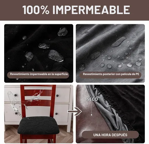 Vista 3 de Genina Fundas de asiento impermeables para sillas de comedor, fundas elásticas para sillas de comedor, fundas protectoras para sillas de cocina