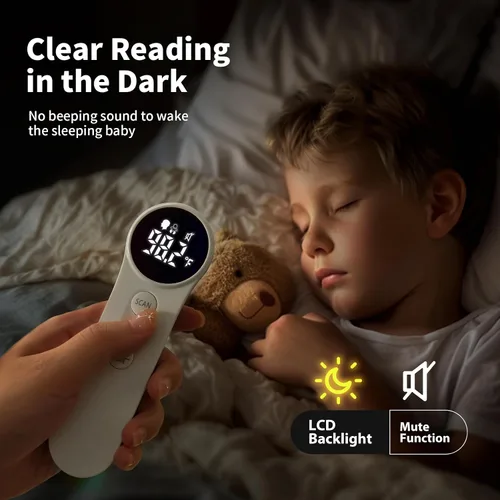 Vista 6 de Boncare Termómetro digital infrarrojo de precisión 2 veces para adultos y niños, lectura de 1 segundo, sin contacto con alarma de fiebre