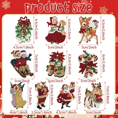 Vista 3 de Outus 24 llaveros de pintura de diamantes de Navidad vintage de doble cara para bricolaje, arte de diamantes vintage, Papá Noel, reno, muñeco