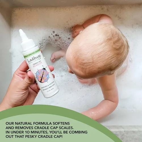 Vista 2 de Ladibugs Baby Care - Kit de remedio para cuna de 2 pasos, 3 onzas, incluye suero de cuna y peine de dientes finos, elimina eficazmente escamas