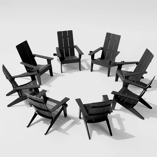 Vista 50 de MXIMU Silla Adirondack moderna resistente a la intemperie con portavasos, sillas de gran tamaño para hogueras Adorondic de plástico al aire libre