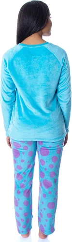 Vista 4 de Disney Monsters Inc. Sulley - Conjunto de pijama de forro polar de felpa bordada para mujer, 2 piezas
