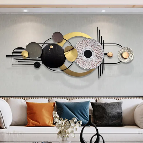 Vista 8 de ERMOFAV Decoración de Pared, Arte de Pared Geométrico Circular de Metal Moderno y Creativo, 59x24 Pulgadas Grandes Esculturas de Pared de Metal