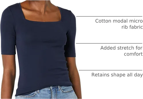 Vista 88 de Amazon Essentials - Camiseta de manga corta y cuello cuadrado para mujer