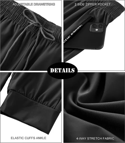 Vista 3 de Oelise Pantalones deportivos para hombre con bolsillos con cremallera, pantalones rectos para hombre, pantalones deportivos para entrenamiento
