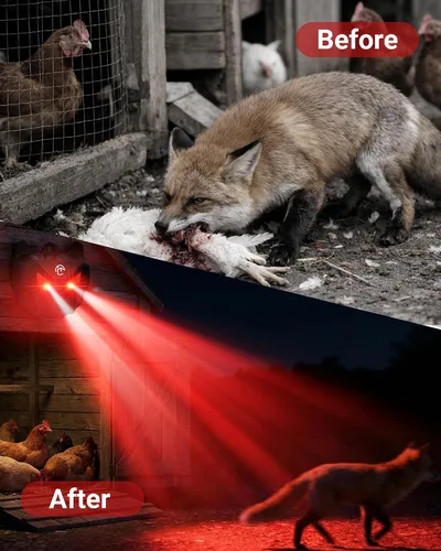 Vista 6 de Luces solares de depredador disuasorio de coyote - Repelente nocturno de animales con luces LED intermitentes rojas para gallinero, patio y jardín