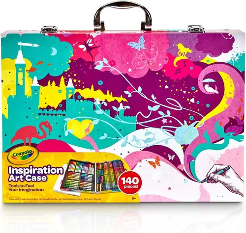 Vista 2 de Estuche de Arte Crayola Inspiration - Juego de Colorear Tie-Dye (140 piezas), Set de Suministros de Arte para Niños, Kit de Dibujo de Viaje, Regalo