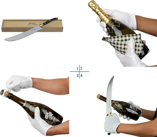 Vista 6 de Resafy Sable de champán con caja de madera - Abreespada de cuchillo de champán para regalo de boda de fiesta