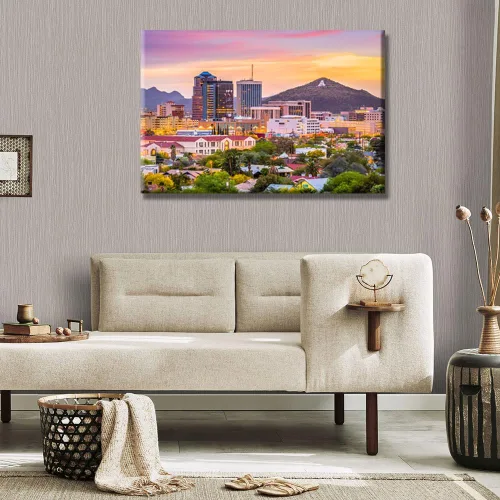 Vista 4 de LSIUHWUWI Lienzo impreso en lienzo con diseño panorámico de paisaje urbano de Tucson de Estados Unidos, cima de la montaña A para Arizona, arte